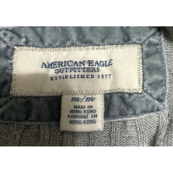 VTG American Eagle Outfitters Womens Sz M Cable Knit V Neck  Gray Sweater Y2K - Picture 8 of 9